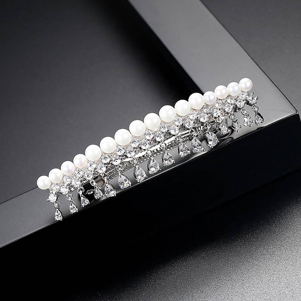 New Luxury Bridal Wedding Pearl Hairpin Fashion Ladies Tassels Zircon Barrette Woman Trendy Sparkling Elegant Clips Head Jewelry