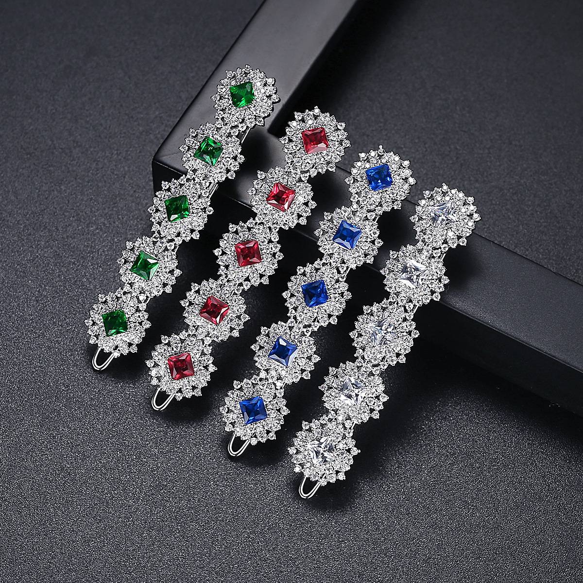 Luxury Wedding Square Flower CZ Hairpins Fashion Ladies Zircon Barrette Women Trendy Sparkling Elegant Clips Bridal Head Jewelry