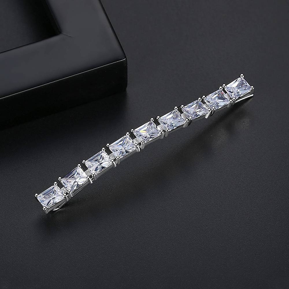 New Luxury Rectangle CZ Straight Hairpin Fashion Ladies Simple Zircon Barrette Women Sparkling Elegant Clips Bridal Head Jewelry