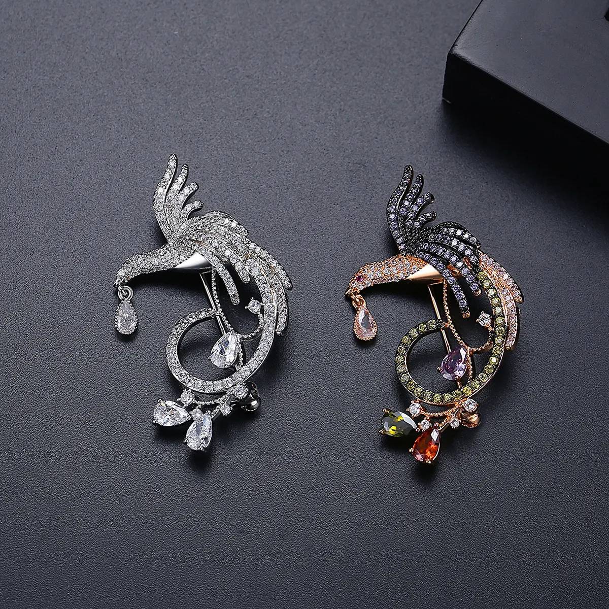 Luxury Exquisite Elegant Colored Phoenix Brooch Enamel Zircon Noble Atmosphere Corsage National Tide Lapel Pin Breastpin Jewelry